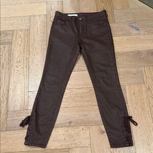 Anthropologie Pilcro Dark Brown Coated Purple Lace-Up Ankle Skinny Jeans SZ 26